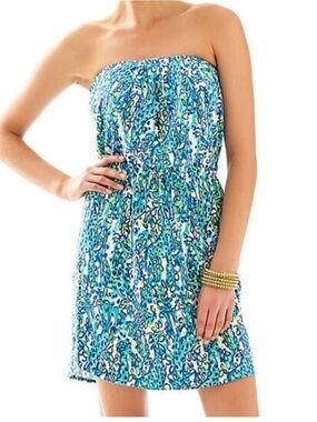 NEW Lilly Pulitzer Windsor Dress It's a Stretch Sea Blue Strapless Dress Size XS